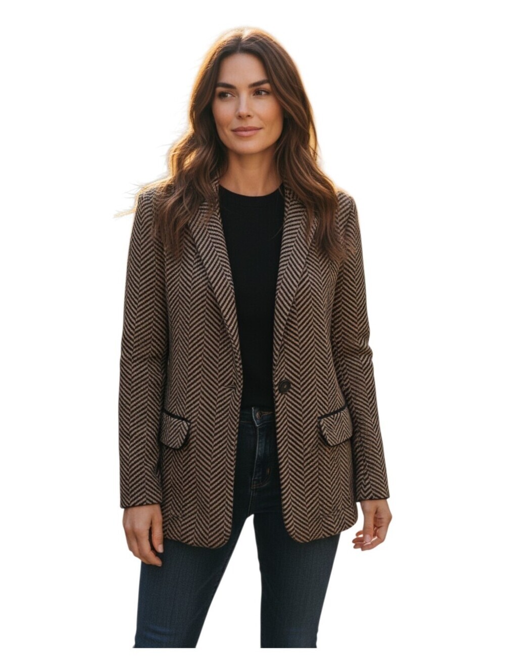 Evereve Womens Brown Black Cornelia Herringbone Knit Blazer Size Medium